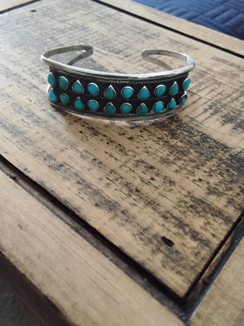 Turquoise Stone Silver Cuff Bracelet - Women Jewelry Bracelets - Picture 5 of 8